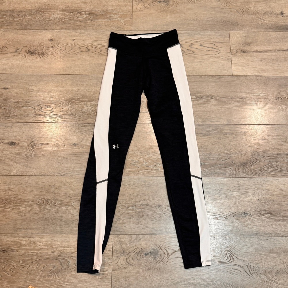 Under Armour Womens Leggings Black White‎ Colorblock ColdGear Cozy XS XSmall